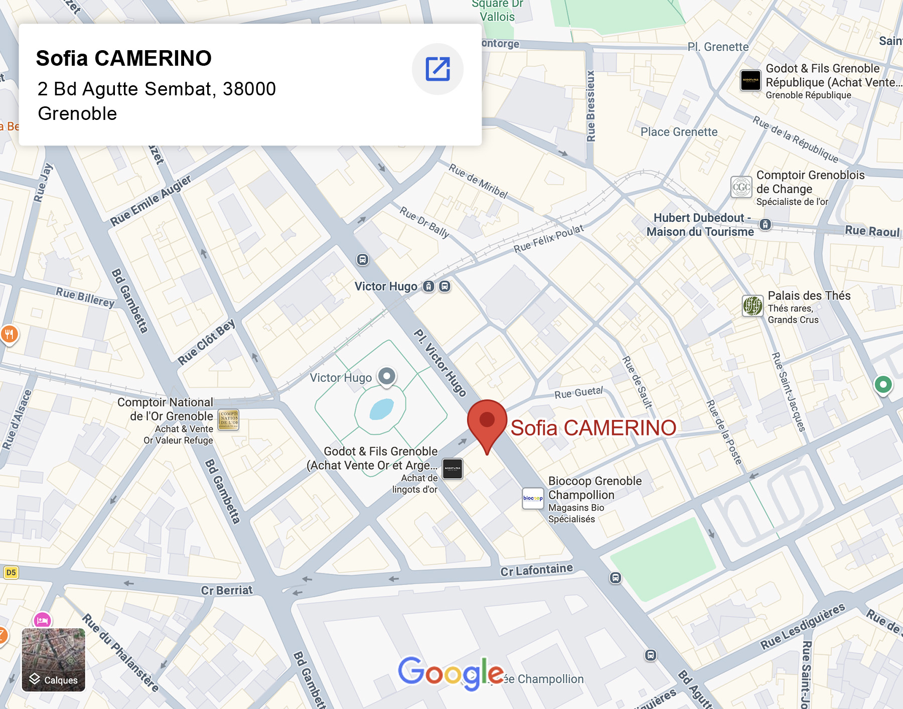 Google Map Lien vers la Google Map de Maître Sofia Camerino